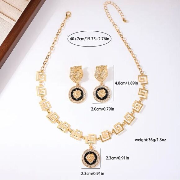 Designer Inspired Gold and Black Necklace and Earrings Set - Picture 2 of 6